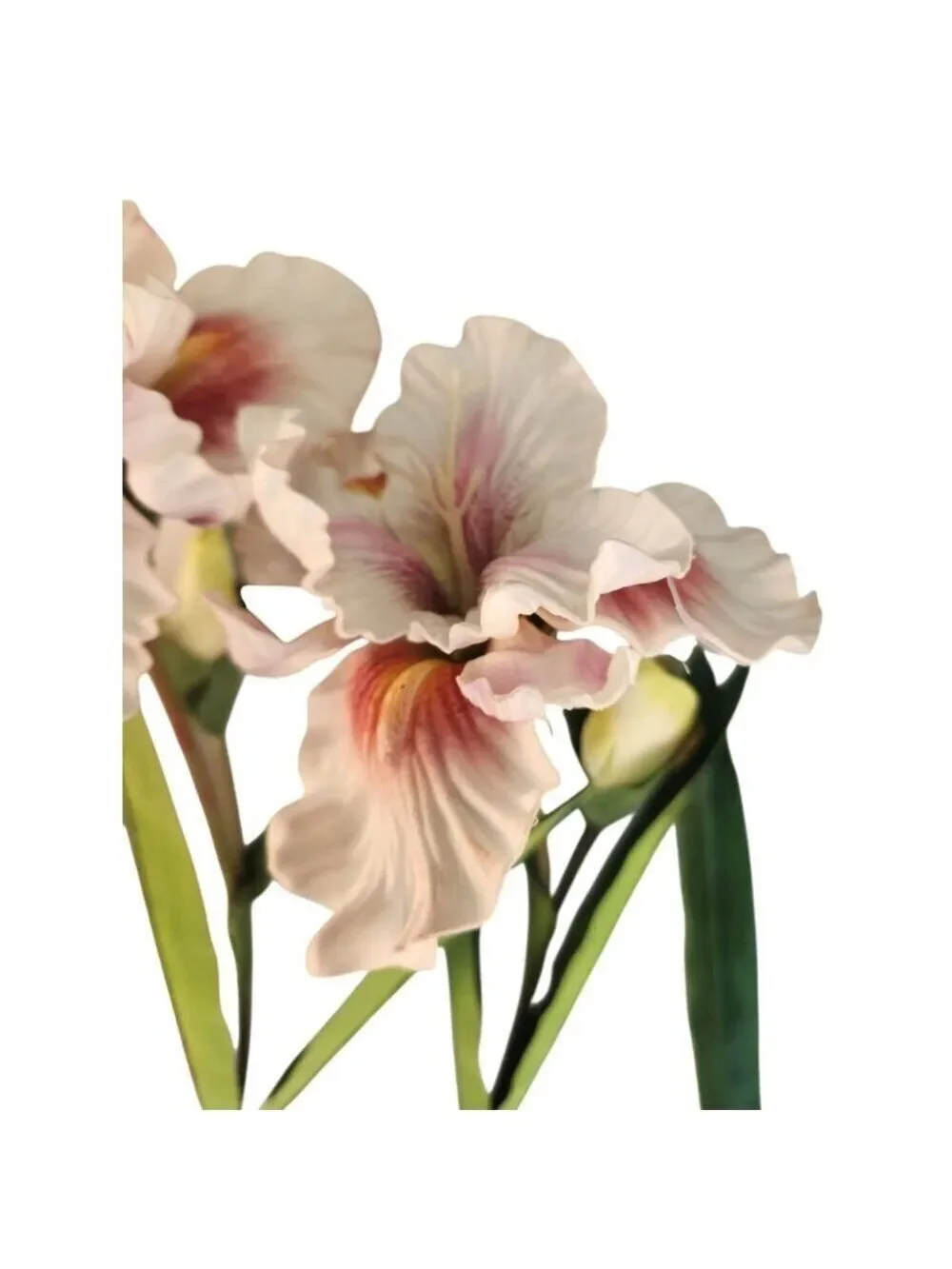 Artificial Iris Flower 33 Inch Tall White Faux Iris Stem Hand Painted Look Flora